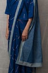 BANANA labs_Blue Cotton Print Sprinkle Round Neck Geometric Stripe Saree With Crop Top _Online_at_Aza_Fashions