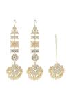 Ishhaara_Gold Plated Stones, Pearls Studded Chandbalis With Maangtikka _Online_at_Aza_Fashions