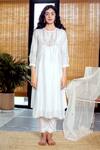 Tatwa_Ivory Handloom Cotton, Viscose, Silk Embroidery Yoke Hand Kurta And Pant Set _Online_at_Aza_Fashions