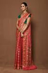 Samyukta Singhania_Peach Georgette Woven Floral Bouquet Saree _Online_at_Aza_Fashions