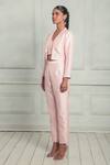 Couché By Anandini_Pink Tussar Collared Tussord Tweed Solid Jacket Pant Set _Online_at_Aza_Fashions