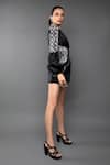 Anjum Qureshi_Black Satin Hand Embroidered Sequin V Neck Blazer Playsuit _Online_at_Aza_Fashions