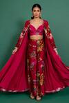 Varun Bahl_Fuchsia Chanderi Floral Print Anarkali Jacket And Pant Set_Online_at_Aza_Fashions
