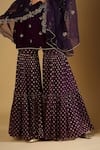 Buy_Monk & Mei_Purple Kurta Velvet Embroidered Floral Zari Work U Neck Cyra Sharara Set _Online_at_Aza_Fashions