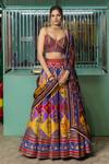 Irrau By Samir Mantri_Multi Color Organza, Denim Embroidery, Sequins, Gota Printed Panel Lehenga Set _Online_at_Aza_Fashions