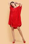 Label Ivish_Red Silk, Velvet Keyhole Neck Front Tie-up Kaftan _Online_at_Aza_Fashions