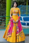 Irrau By Samir Mantri_Yellow Chiffon Embroidery Round Neck Floral Vine Lehenga Set _Online_at_Aza_Fashions