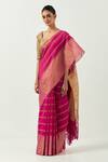 Label Earthen_Pink Chanderi Silk Embroidered Sunahri Dhaari Saree With Blouse _Online_at_Aza_Fashions