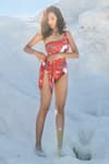 Tizzi_Red Wonder Fabric 80% Printed Floral One Shoulder Swimsuit With Belt _Online_at_Aza_Fashions