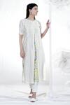 House Of TA-YA_Off White Chanderi, Cotton, Lycra Round Neck Shirt Pant Set _Online_at_Aza_Fashions