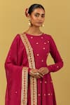 Ikshita Choudhary_Maroon Organza, Cotton Embroidery Round Neck Floral Anarkali With Dupatta _Online_at_Aza_Fashions