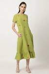 Musal Green Cotton, Linen Embroidery Round Neck Litzy Heart Midi Dress Online at Aza Fashions Musal_Green Cotton, Linen Embroidery Round Neck Litzy Heart Midi Dress_Online_at_Aza_Fashions