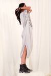 AK-OK_Grey Silk Printed Typographic V Neck Kaftan Dress  _Online_at_Aza_Fashions