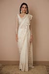 Astha Narang_White Net Embroidered Nakshi Scoop Scallop Border Saree With Blouse _Online_at_Aza_Fashions