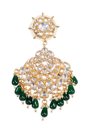 Auraa Trends_Green Stones, Beads Kundan Embellished Chandbalis _Online_at_Aza_Fashions