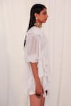 AK-OK_White Silk Plain Round Long Ruffle Top  _Online_at_Aza_Fashions