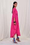 AK-OK_Pink Silk Printed Typographic V Neck Kaftan Dress _Online_at_Aza_Fashions