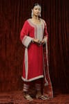 Shikhar Sharma Red Silk Chanderi Embroidered Pearl Round Full Sleeve Kurta Pant Set Online at Aza Fashions Shikhar Sharma_Red Silk Chanderi Embroidered Pearl Round Full Sleeve Kurta Pant Set _Online_at_Aza_Fashions