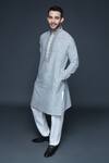 Buy_Sanjev Marwaaha_Grey Cotton, Silk Sequins, Beads, Cut Work Block Print Kurta Set_Online_at_Aza_Fashions