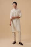 Raghavendra Rathore Blue_Off White Raw Silk Tonal Embroidery Stripe Kurta _Online_at_Aza_Fashions