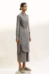Urvashi Kaur_Grey Handwoven Organic Cotton Misa Stripe Pattern Shirt Dress_Online_at_Aza_Fashions