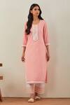 Buy_TIC_Peach Cotton Embroidery Chikankari Round Rozana Straight Kurta And Palazzo Set _at_Aza_Fashions