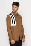 Lacquer Embassy_Brown 100% Cotton Carey Color Block Panel Shirt  _Online_at_Aza_Fashions