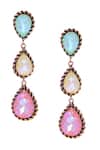 Ishhaara_Multi Color Crystals Layered Tear Drop Shaped Earrings _Online_at_Aza_Fashions