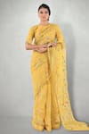 I Am Design Yellow Raw , Organza Aari Crew Neck Saree With Blouse Online at Aza Fashions I Am Design_Yellow Raw , Organza Aari Crew Neck Saree With Blouse _Online_at_Aza_Fashions