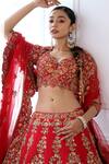 Pallavi Poddar_Red Silk, Tulle Zari, Embroidery V-neck Jaipur Thread Bridal Lehenga Set _Online_at_Aza_Fashions