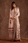 The Home Affair_Pink Chiffon Embroidery, Gota Patti Mandarin Floral Print Straight Kurta Set _Online_at_Aza_Fashions