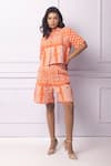 Ek Katha_Orange Cotton Linen Printed Batik Shorts _Online_at_Aza_Fashions