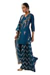 Meghna Shah_Blue Denim Beads, Stones V-neck Embroidered Kurta Palazzo Set _Online_at_Aza_Fashions