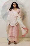 Banana Labs_Pink Cotton Square Neck Geometric Pattern Kurta Pant Set _Online_at_Aza_Fashions