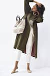 Kharakapas_Green Heavy Twill Lapel Double Breasted Trench Coat  _Online_at_Aza_Fashions