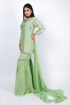 Geetika Jain_Green Kurta Pure Chanderi Embroidered Cut Dana Embellished Yoke Set  _Online_at_Aza_Fashions