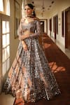 Miku Kumar_Brown Silk Hand Embroidered Sequin Abstract Bridal Lehenga Set _Online_at_Aza_Fashions