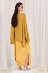 AK-OK_Yellow Silk Beads, Embroidery Split V-, Round Yoke Kurta Skirt Set _Online_at_Aza_Fashions