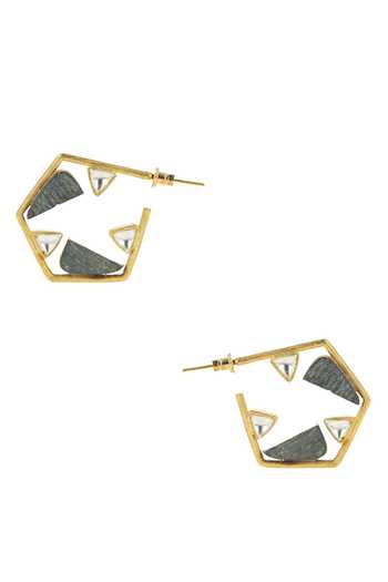 Ishhaara_Gold Plated Pearls, Stones Hexagon Embellished Hoop Earrings _Online_at_Aza_Fashions
