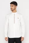 Lacquer Embassy_White Cotton Satin Embroidery Antler Motif Dorset Shirt  _Online_at_Aza_Fashions