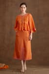 Nikasha_Orange Cotton, Silk, Rayon Beads Placement Embroidered Top And A-line Skirt Set _Online_at_Aza_Fashions