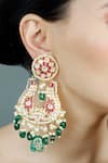 Auraa Trends_Red Stones, Pearls, Diamonds Polki Embellished Chandelier Earrings _Online_at_Aza_Fashions