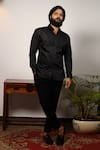 Hilo Design_Black Cotton Satin Plain Pintuck Shirt_Online_at_Aza_Fashions