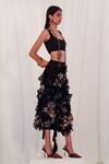 AK-OK_Black Silk Embroidery 3d Floral Skirt _Online_at_Aza_Fashions