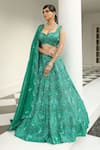 Buy_Miku Kumar_Green Silk Hand Embroidered Sequin Flower Bridal Lehenga Set  _Online_at_Aza_Fashions