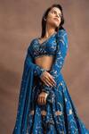 Buy_Pleats by Kaksha and Dimple_Blue Crepe V Neck Embellished Lehenga Set_at_Aza_Fashions