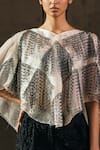 Akhl_Ivory Tulle, Viscose Fringe V-neck Poncho _Online_at_Aza_Fashions
