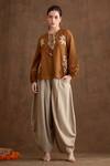 Nikasha_Brown Cotton, Silk, Rayon Embroidery, Beads Applique Top And Baggy Pant Set _Online_at_Aza_Fashions