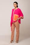 Ekavira_Pink Modal And Twill Champa Color Block Shirt & Daisy Brown Pant Set _Online_at_Aza_Fashions