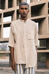 Urvashi Kaur_Off White Handloom Cotton Mega Stripe Pattern Shirt_Online_at_Aza_Fashions